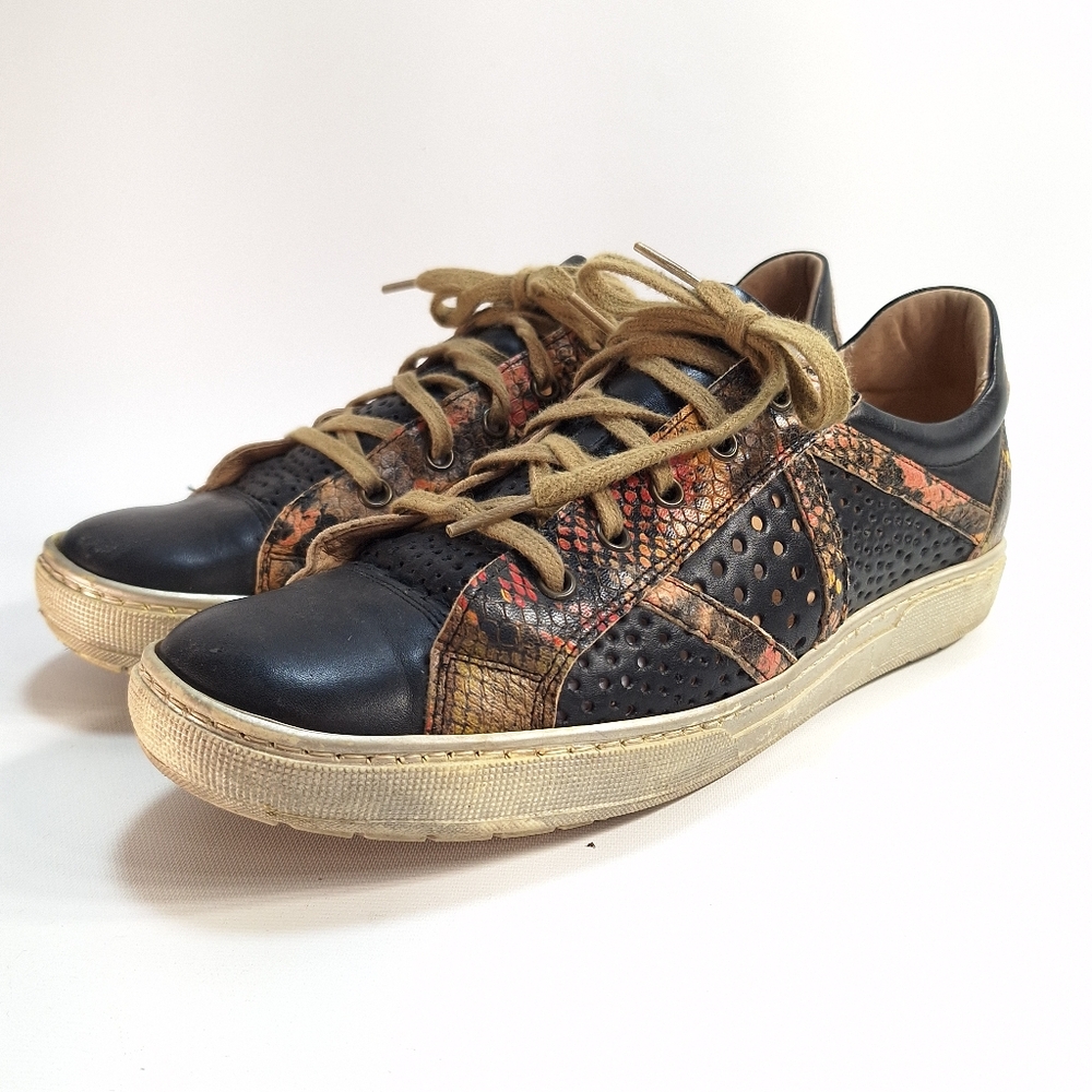 Portofino Lace-Up Abstract Gold Sole Unisex Leather Sneaker Shoes, 41